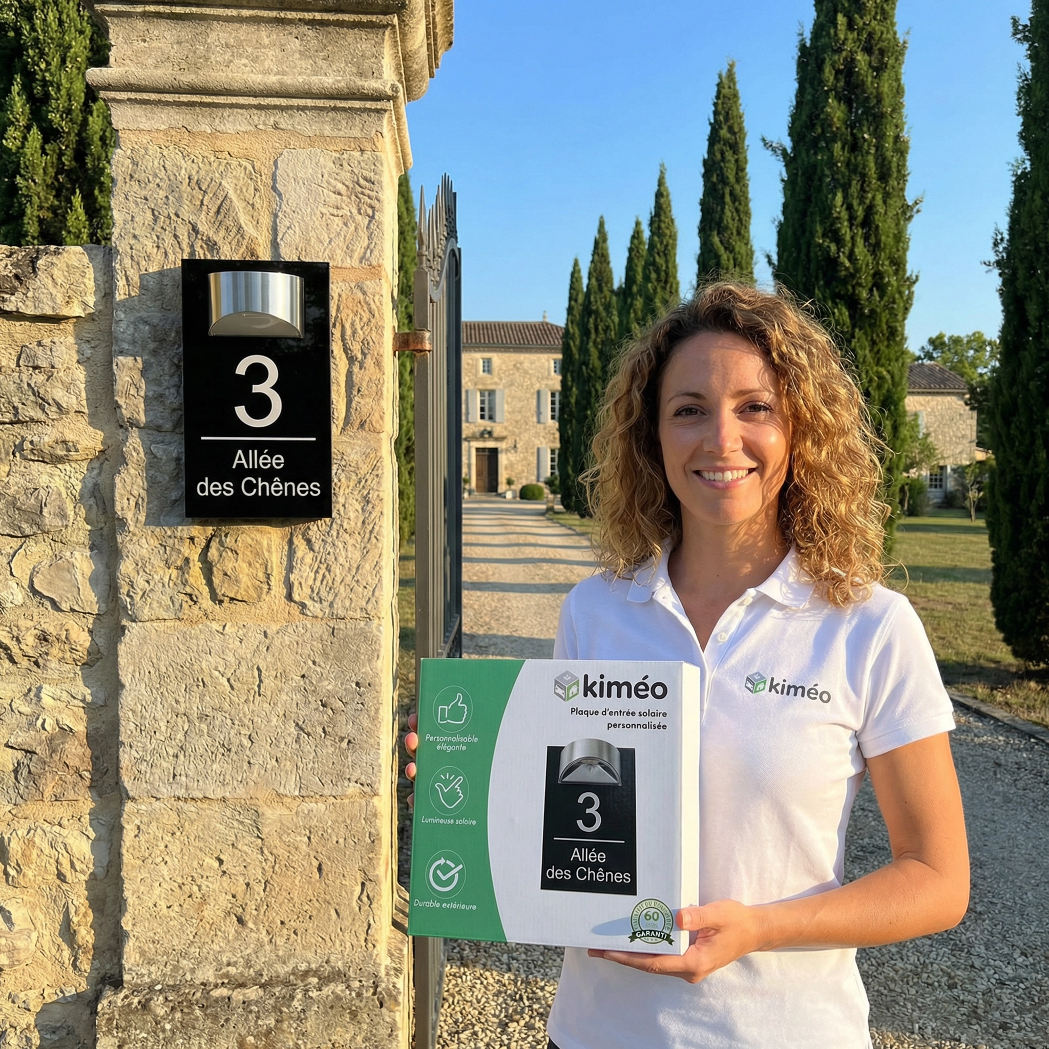 Plaque d’entrée solaire personnalisable noire avec écriture argentée – Lumineuse et résistante extérieur