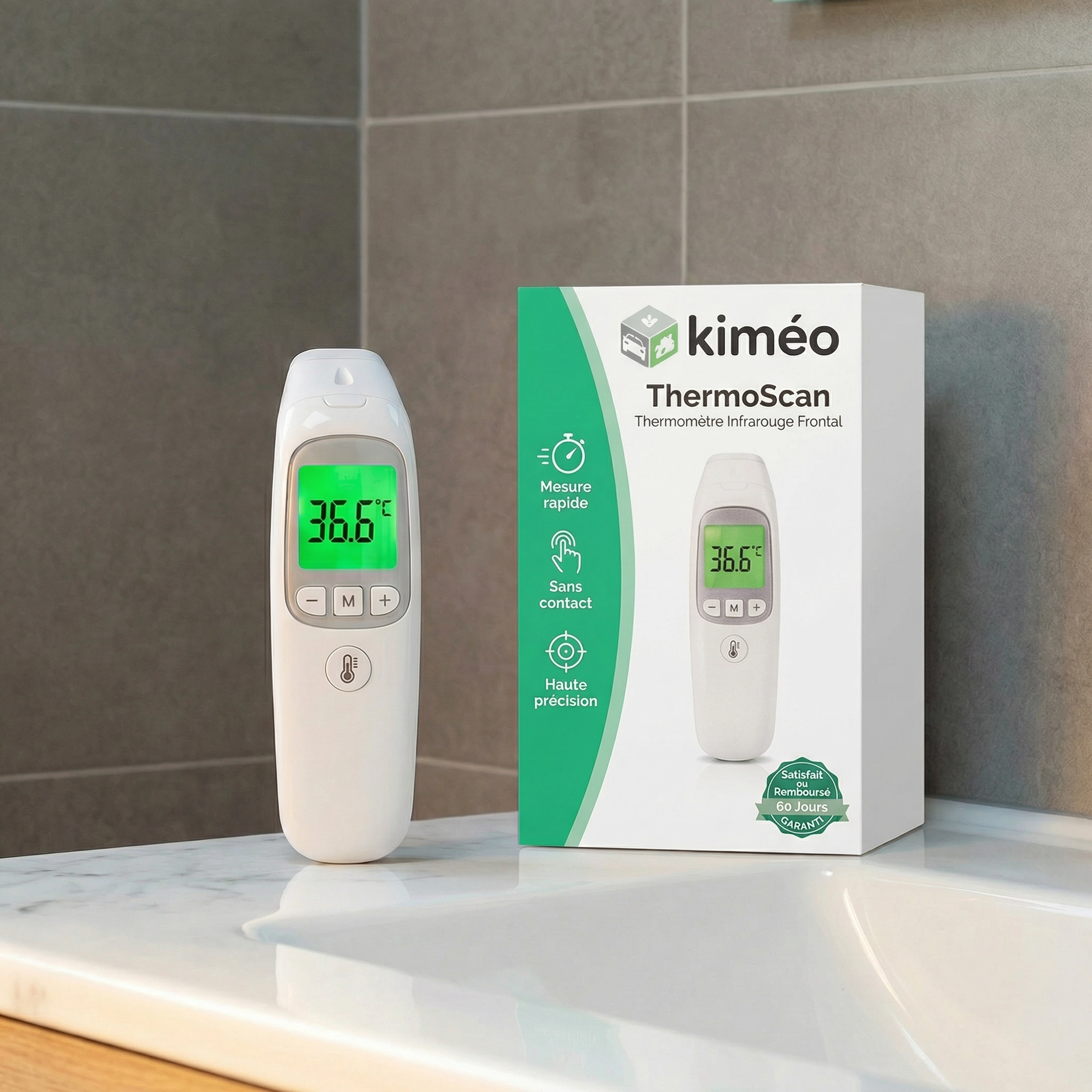 ThermoScan | Thermomètre Infrarouge Frontal Sans Contact | Précis et Rapide | Écran LCD & Alerte Fièvre
